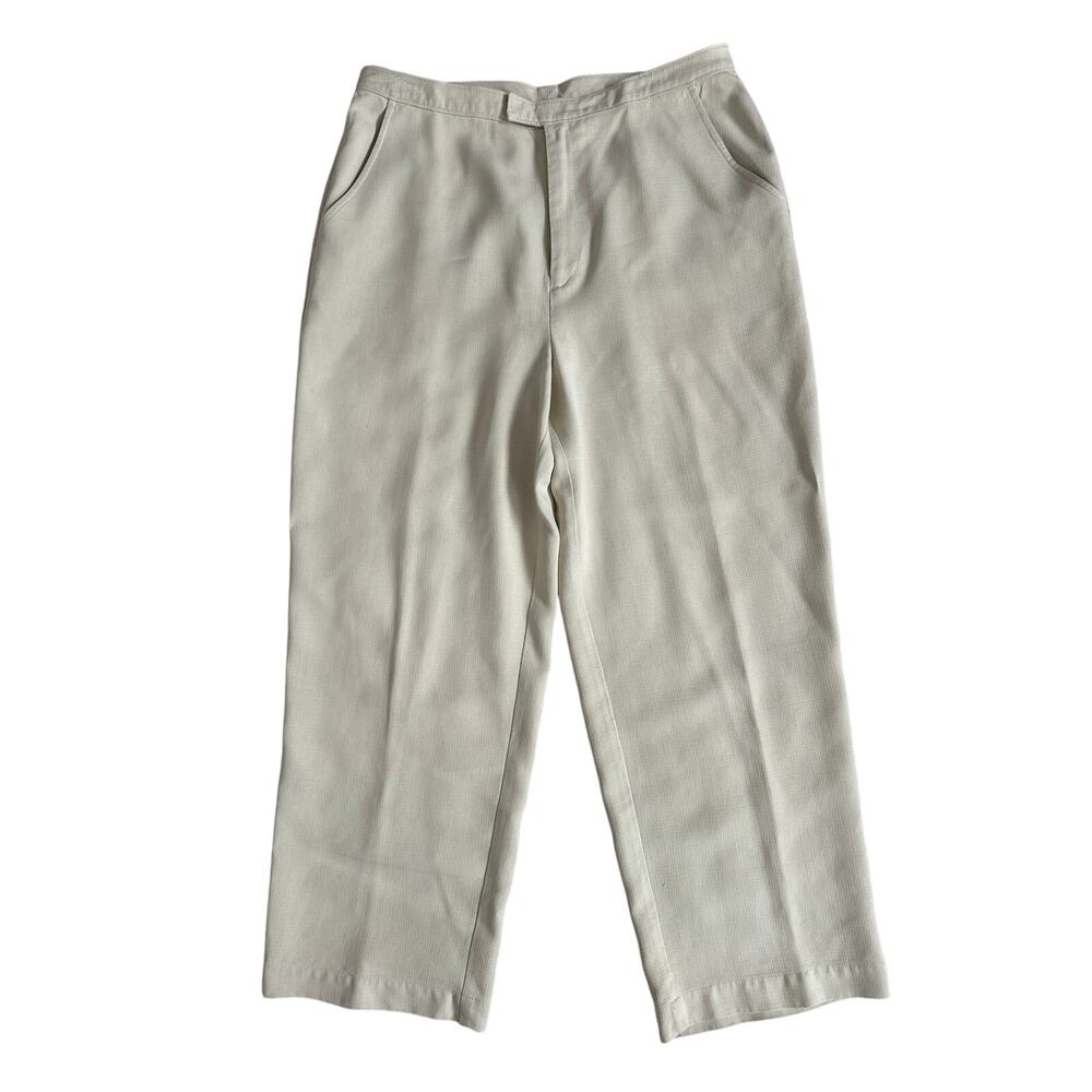 Tommy Bahama Sz 12 100% Silk Woven Knit Dress Pants Beige Cream Wide Leg Womens